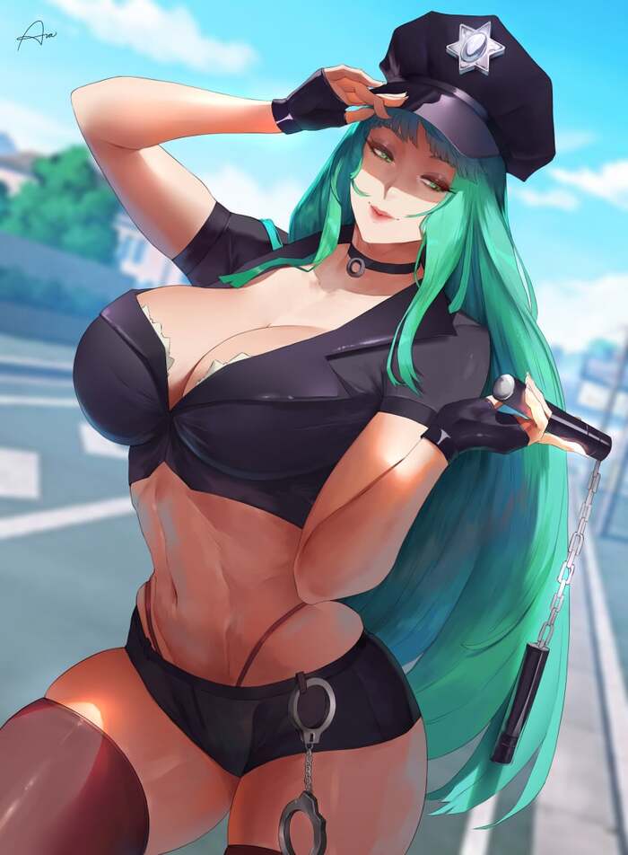 Officer Morrigan patrols the streets - NSFW, Aranee, Art, Anime, Anime art, Hand-drawn erotica, Darkstalkers, Morrigan Aensland, Longpost, Twitter (link), Erotic