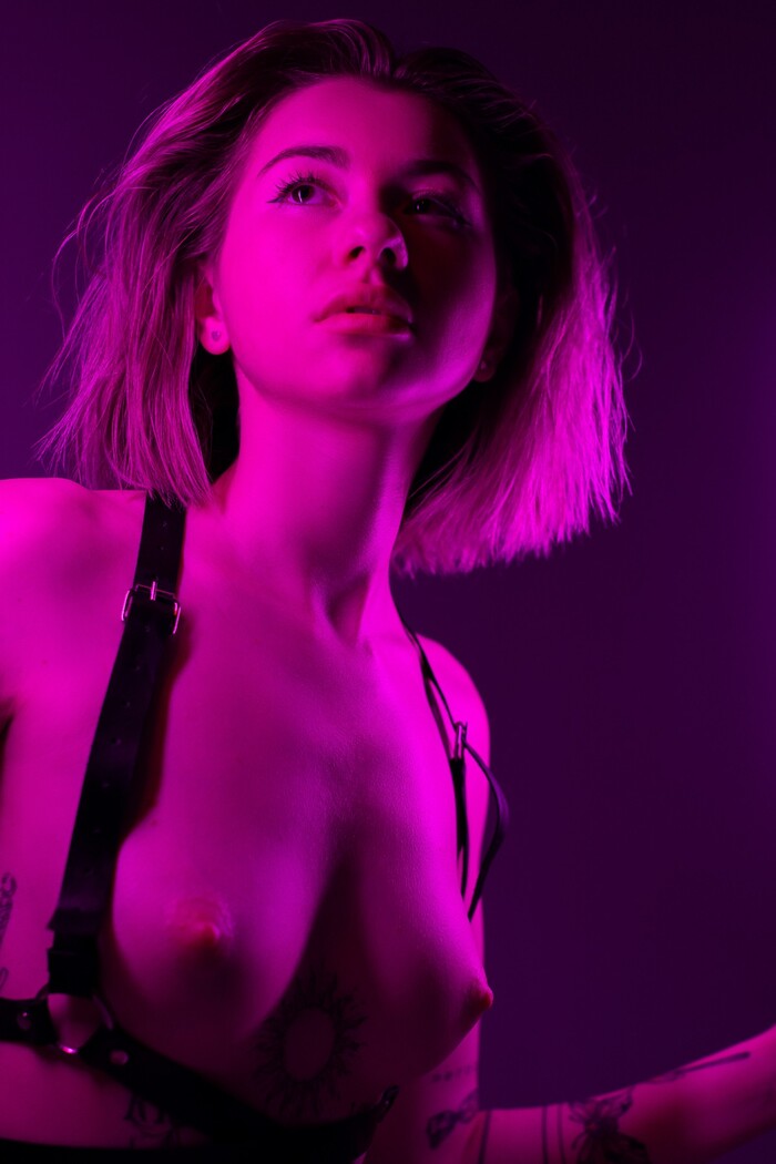 Neon Natalie... - NSFW, Girls, Erotic, Boobs, Navel, Underwear, Photographer Alexander Grinn, Longpost, Girl with tattoo