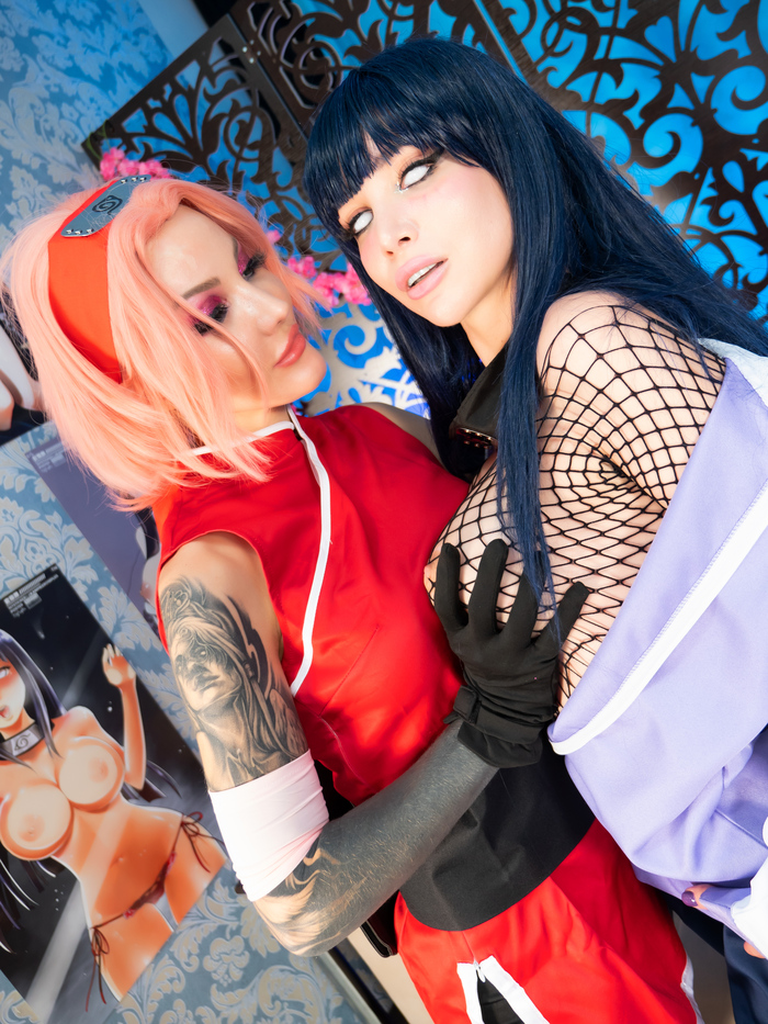 Hinata & Sakura - NSFW, My, Erotic, Boobs, Cosplay, Longpost, Girl with tattoo, The photo