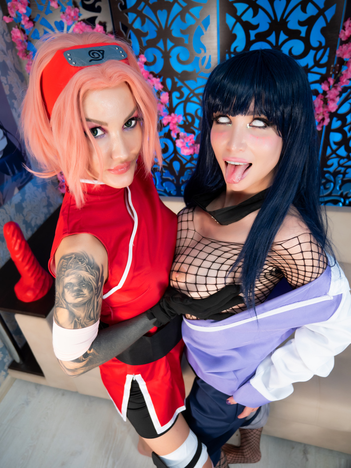 Hinata & Sakura - NSFW, My, Erotic, Boobs, Cosplay, Longpost, Girl with tattoo, The photo