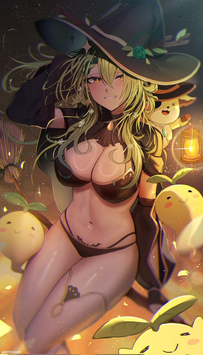 Witch Fauna - NSFW, Аниме, Anime Art, Арт, Hololive, Virtual YouTuber, Ведьмы, Хэллоуин, Костюм на Хэллоуин, Нижнее белье, Сиськи, Панцу, Рисованная эротика, Эротика, Ceres Fauna